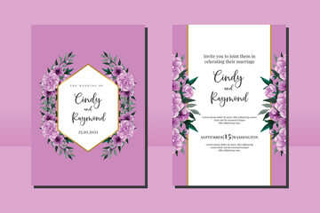 Wedding invitation frame set, floral watercolor hand drawn Geranium Flower design Invitation Card Template