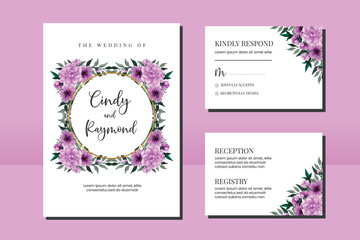 Wedding invitation frame set, floral watercolor hand drawn Geranium Flower design Invitation Card Template