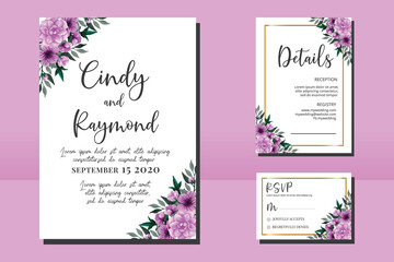 Wedding invitation frame set, floral watercolor hand drawn Geranium Flower design Invitation Card Template