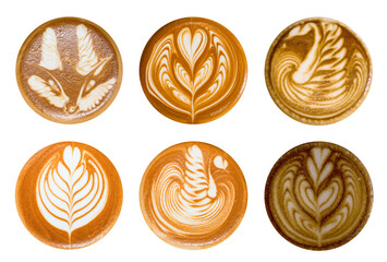 Set Latte Art ,fox, heart shape,Liver Bird latte art, coffee isolated on white background
