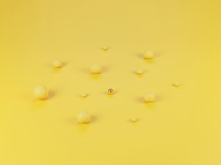 Abstract 3d background with yellow spheres. 3d rendering. 