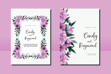 Wedding invitation frame set, floral watercolor hand drawn Geranium Flower design Invitation Card Template