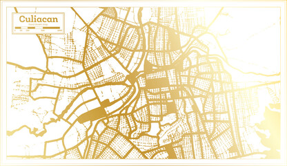 Culiacan Mexico City Map in Retro Style in Golden Color. Outline Map.