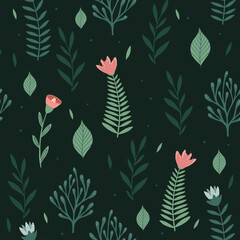 Seamless pattern with flowers and leaves. Creative floral texture. Great for fabric, textile Vector Illustration