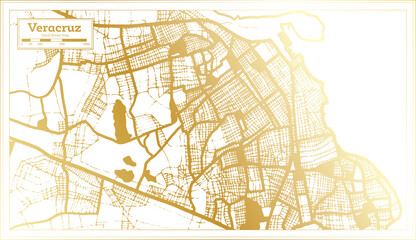 Veracruz Mexico City Map in Retro Style in Golden Color. Outline Map.