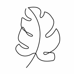 Vector illustration of leaf drawn into one continuous line. Contour drawing. Minimalism art. Modern decor.