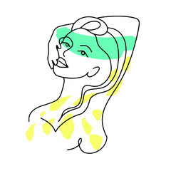 Abstract poster with minimal woman face. Lline drawing. 