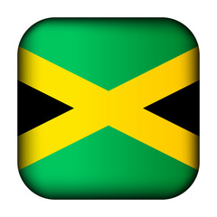 Glass light ball with flag of Jamaica. Squared template icon. Jamaican national symbol. Glossy realistic cube, 3D abstract vector illustration highlighted. Big quadrate, foursquare