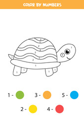 Color cute turtle by numbers. Worksheet for kids.