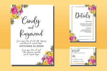 Wedding invitation frame set, floral watercolor hand drawn Peony Flower design Invitation Card Template