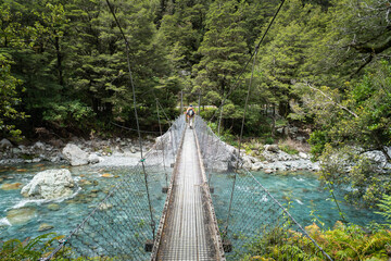Lake Marian swing bridge over Hollyford River – Whakatipu Ka Tuka, Fiordland National Park
