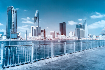 Artwork infrared picture: Ho Chi Minh city skyline aerial panoramic 