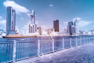 Artwork infrared picture: Ho Chi Minh city skyline aerial panoramic 