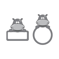 frame square and circle with cartoon hippo illustration design