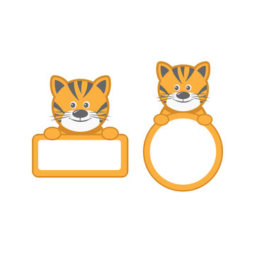 frame square and circle with cartoon baby tiger illustration design
