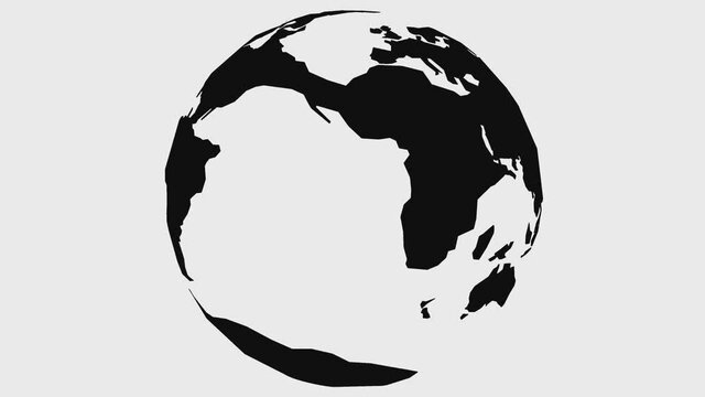 Rotating terrestrial globe with white background. Looped two-dimensional animation.