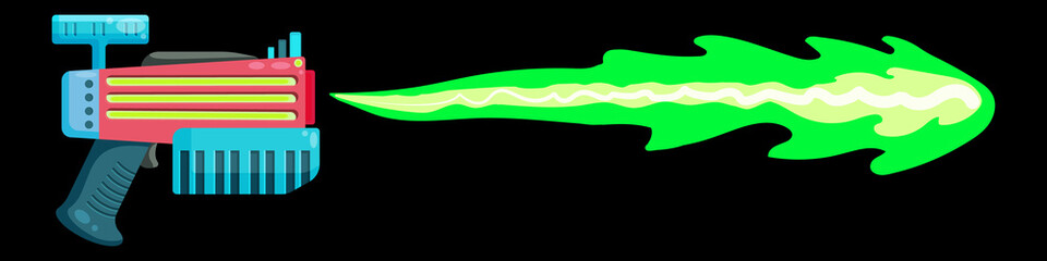 Vector illustration of a cartoon blaster. Energy weapons. the gun fires plasma. a beam from an alien weapon.