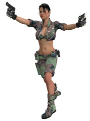 3d illustration of an sexy woman posing in a military outfit