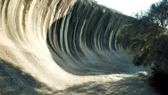 Close Up Of Wave Rock (Hyden Rock) - Natural Rock Formation Shaped Like A Tall Breaking Ocean Wave In Hyden, Australia. - Dolly Shot