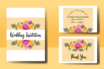 Wedding invitation frame set, floral watercolor hand drawn Peony Flower design Invitation Card Template