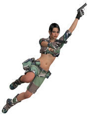 3d illustration of an sexy woman posing in a military outfit