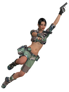 3d illustration of an sexy woman posing in a military outfit