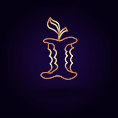 Gold apple icon. Vector illustration isolated on a blue background. School topics.