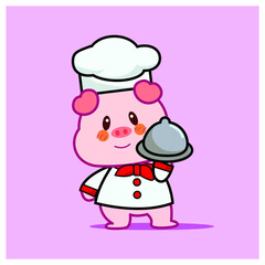 Vector illustration symbol icon character of cute happy pink pig.