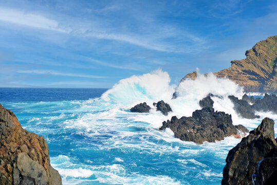 Natural Volcanic Pools On Madeira In Porto Moniz