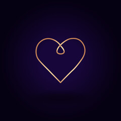 Gold heart icon. Vector illustration isolated on a blue background. School topics.