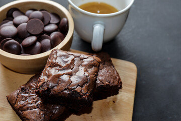 Homemade dark chocolate fudge brownies cake.