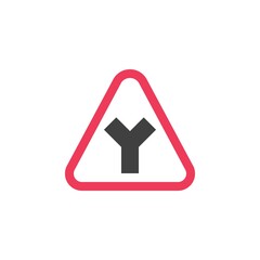 Y-Intersection warning road sign flat icon