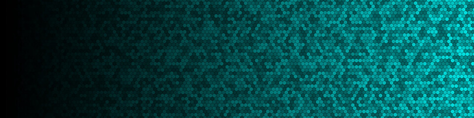 Perspective view of Honeycomb Grid tile with light sky blue with dark border gradient background shadow for use as technology or billboard backdrop or background.