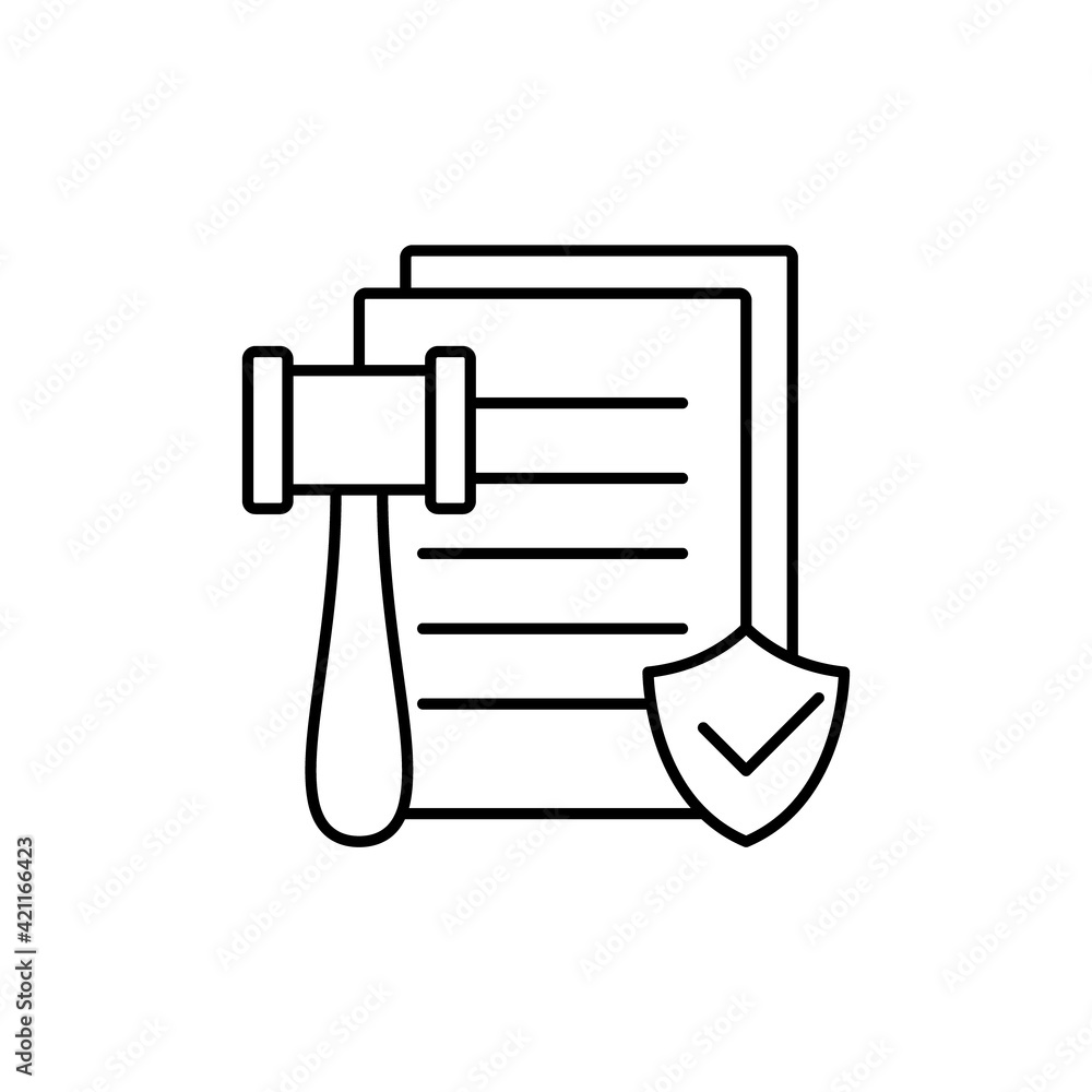 Poster code of conduct or passing laws. linear icon of bill, judgment. black simple illustration of documen