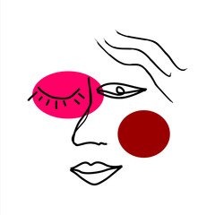 Abstract Woman face one line drawing.  Vector illustration of face art. Portrait minimalistic style.