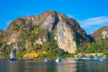 Morning at the marine port on Phi-Phi Don island, Thailand. 