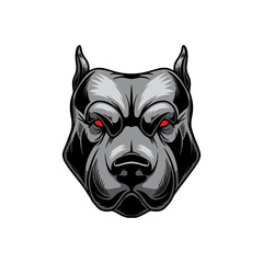 Illustration of angry pitbull head. Design element for logo, label, sign, emblem, poster. Vector illustration