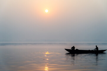 Naklejka premium Sun rise time at Ganges river in Varanasi