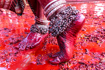 bare feet of a transgender during holi festival in india.