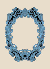 Old style oval frame painted in blue and black to simulate a photo frame