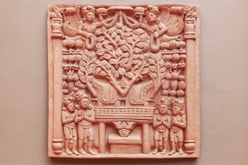 Ancient carved brown sandstone texure and background