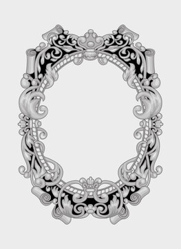 Old style oval frame painted in black and white to simulate a photo frame
