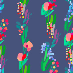 Seamless pattern with flowers, plant vector background.