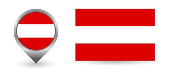 Vector flag Austria. Location point with flag Austria inside.