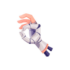 Cyborg hand or robot arm with ok gesture, vector artificial intelligence. Robot hand with okay fingers, future tech or cyber technology and AI bionic robotic mechanism