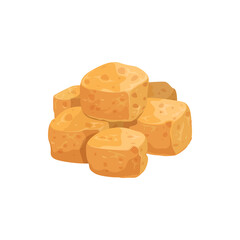 Tofu cheese fried cubes isolated realistic icon. Vector vegetarian product of soybeans, soya meat pices. Bean curd food of coagulating soy milk, solid blocks of silken, soft, firm or extra firm tofu