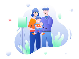 Modern flat design illustration of Parenting, A boy is happy with his mother and father. This Illustration perfect for website and mobile website.