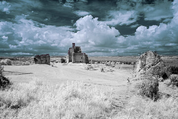 Old historic castle. Infrared photo.