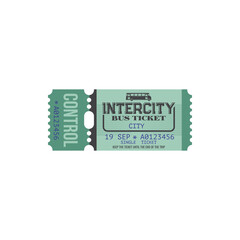 Boarding pass on intercity bus isolated retro ticket with tire-off control line. Vector ticket retro coupon template, city public transport admit to travel. Intercity e one way or single trip card