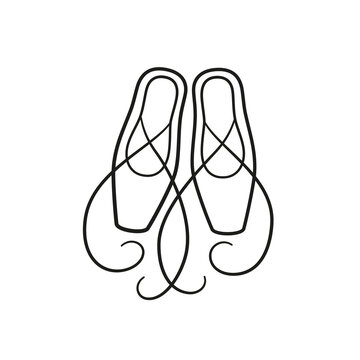 Ballet pointe shoes. Ballerina accessories. Isolated vector illustration in doodle style on white background